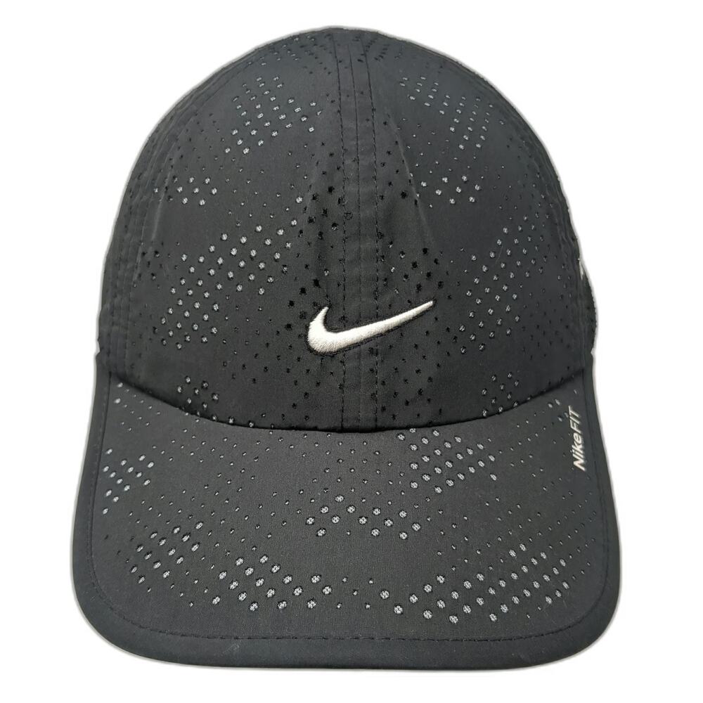 Nike Baseball Cap Gray OSFM Perforated Bob Firman Running Swoosh Strapback hat